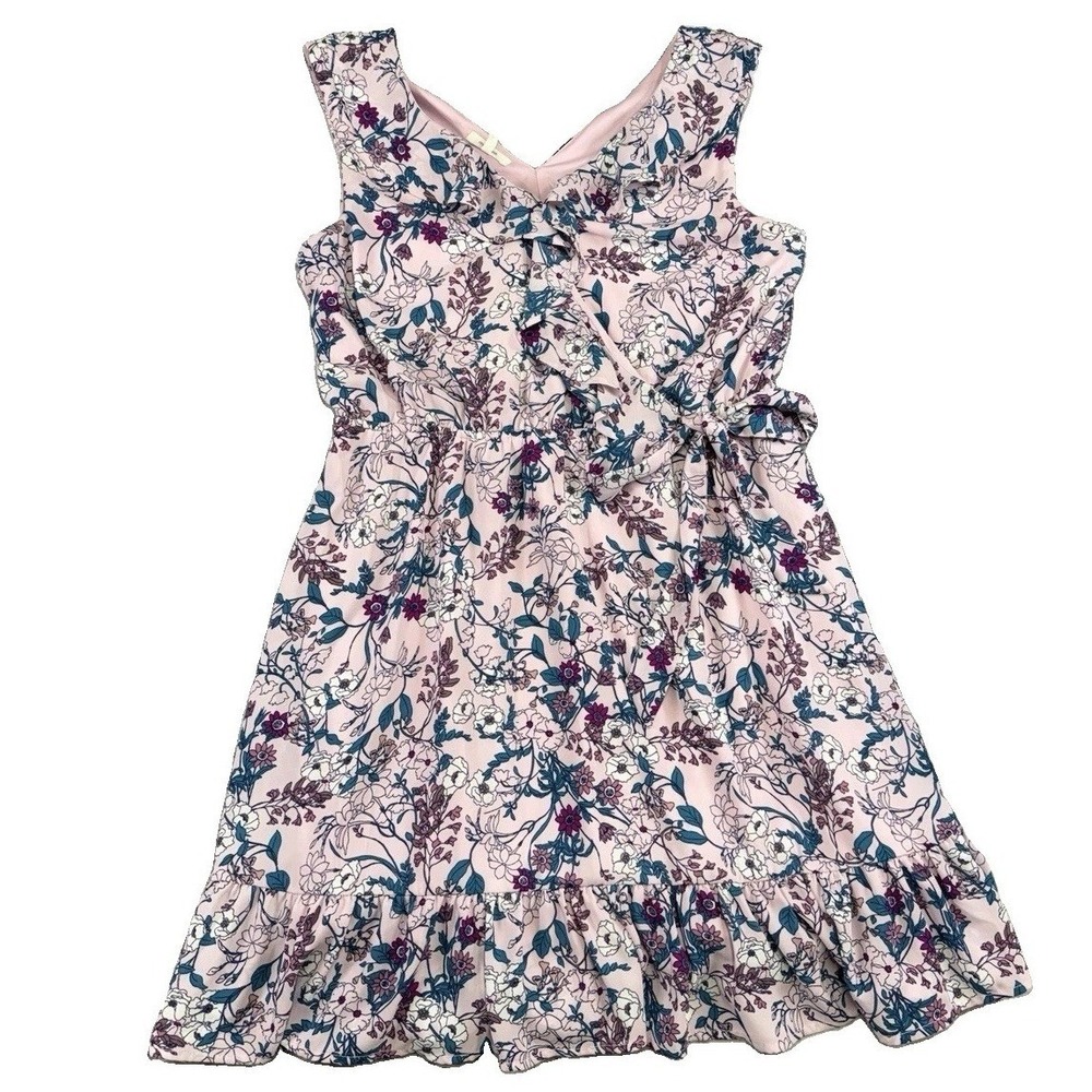 Maurices Women's Floral Ruffled Dress Size L Sheer Overlay Preppy Spring Easter